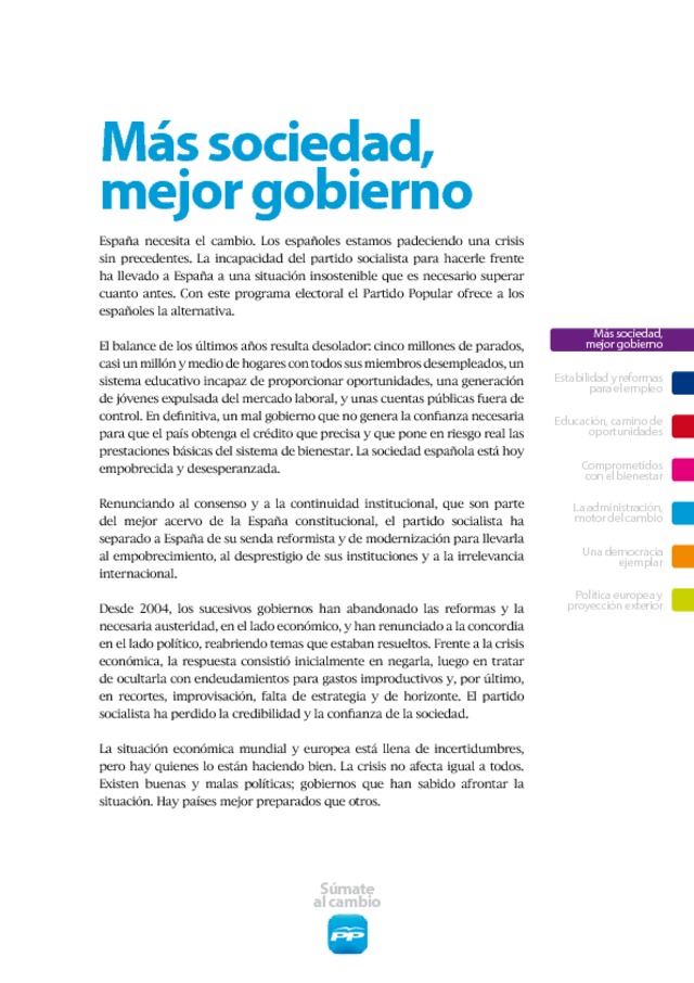 Programa Electoral Del PP Para El 20N