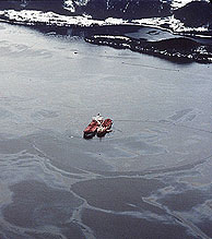 El 'Exxon Valdez', rodeado de crudo en Alaska. (EFE)