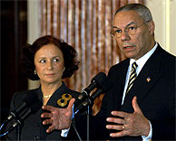 Ana Palacio, con Colin Powell en Washington. (AFP)