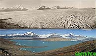 El glaciar Upsala en 1928 (arriba) y ahora. (GREENPEACE)
