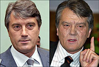 Yushchenko, antes y despus de su supuesto envenenamiento. (AFP)