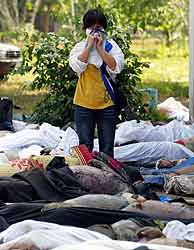 Una mujer tailandesa busca a sus familiares en una fila de cadveres. VEA MS IMGENES (Foto: REUTERS)