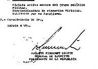 Detalle del documento con la firma de Pinochet. (Foto: La Nacin)