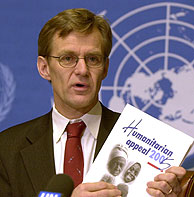El coordinador de Asistencia Humanitaria de la ONU, Jan Egeland, durante la conferencia. (Foto: AFP)