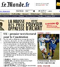 Fragmento de la portada digital de Le Monde en la maana del domingo.