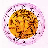 Dante, en las monedas italianas de dos euros. (Foto: AP)
