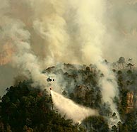 Un helicptero trata de extinguir el incendio en la Sierra de Cazorla. (Foto: REUTERS)