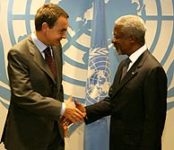 El presidente del Gobierno, con el secretario general de la ONU. (AP)