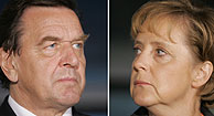 El canciller alemn, Gerhard Schroeder, y la aspirante conservadora a la Cancillera, Angela Merkel. (Foto: AFP)