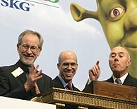 Spielberg, Katzenberg y Geffen, cuando Dreamworks sali a Bolsa. (Foto: REUTERS)