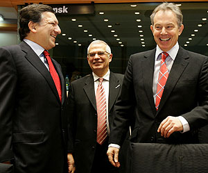 Tony Blair, Jos Manuel Duro Barroso y Josep Borrell. (Foto: REUTERS)
