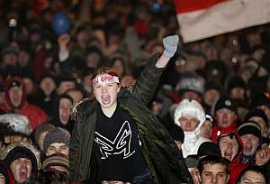 Manifestacin en Minsk de protesta contra los resultados electorales. (Foto:
