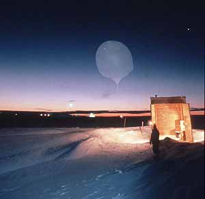 Unos científicos sueltan un balón meteorológico en la Antárttida. (Foto: Science)