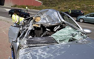 Accidente de tráfico en Monzón (Huesca), con dos muertos. (Foto: EFE)