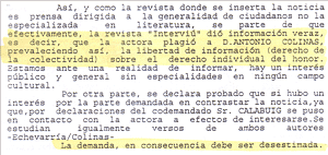 La demanda de la escritora contra Interviú fue desestimada porque la revista "dio información veraz" (extracto de la sentencia).