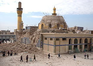 El templo de Ali Al-Hadi, destruido en el mes de febrero en Samarra. (Foto: AFP)
