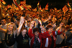 Una imagen de la multitudinaria manifestacin en Budapest. (Foto: REUTERS)