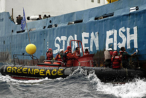 Foto de archivo de una actividad de Greenpeace contra la pesca ilegal. (Foto: AP)