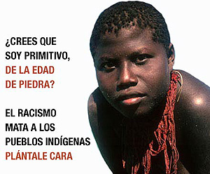 Cartel de la campaa contra el racismo hacia los pueblos indgenas de Survival.