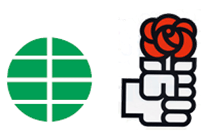 Los logotipos de EL MUNDO y del PSOE, ambos creados por Cruz Novillo.