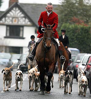 Varios hombres salen a la caza del zorro en Cheshire.