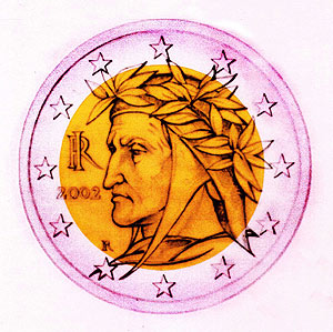 Retrato de Dante que escogieron los italianos para la moneda de dos euros. (Foto: AP)