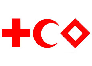 Los tres emblemas humanitarios internacionales. (Foto: AP)