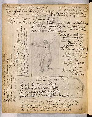 Página manuscrita de uno de los cuadernos de Blake, que puede verse en la exposición. (Foto: AP)
