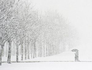 Dos personas caminan bajo una intensa nevada en Vitoria. (Foto: EFE