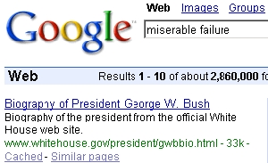 'Miserable failure' daba como primer resultado en Google la biografa de Bush por el efecto de un 'Google bombing'.