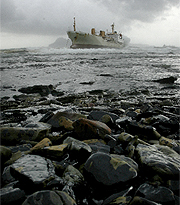 Imagen del fuel llegado a la costa. (AFP)