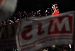 La candidata socialista, en un momento de su discurso. (Foto: AFP)