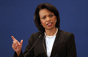 Condoleezza Rice, en la rueda de prensa. (Foto: AFP)