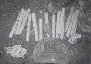 Cartuchos de dinamita tirados por Mina Conchita, segn el reportaje fotogrfico realizado en junio de 2004. (Foto: LaOtra)