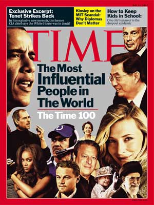 La portada de la revista Time con la lista de las 100 personas más influyentes.(Foto: AFP)