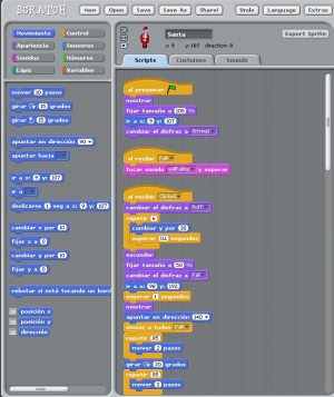 La barra de herramientas para programar con Scratch.