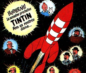Cohete de 'Aterrizaje en la Luna', del que llegó a hacer una maqueta. (Foto: portada de la revista 'Tintin')