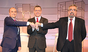 Miguel Sebastin (PSOE), Alberto Ruiz-Gallardn (PP) y ngel Prez (IU). (Foto:Sergio Gonzlez)