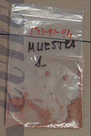 La muestra M-1, polvo de extintor del tren de El Pozo, en el que se encontró nitroglicerina.