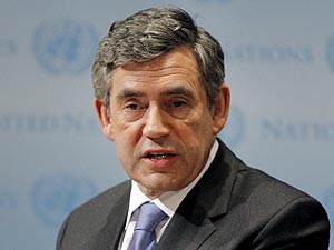 El primer ministro britnico, Gordon Brown, durante su discurso en la sede de la ONU. (Foto: EFE)
