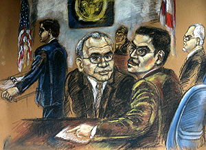 Padilla, segundo por la derecha, en una ilustracin del juicio. (Foto: AP)