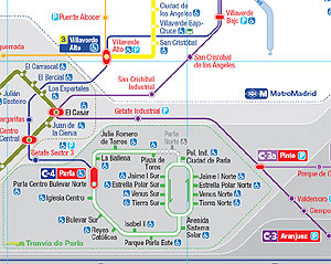 La red del tranvía de Parla, incluida en el plano de metro creada por algunos usuarios.