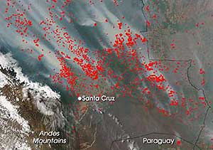 Fotografa por satlite de los incendios de Bolivia (Foto: EFE/Ministerio de Servicios y Obras Publicas)