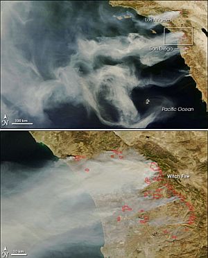 Imagen de la NASA en la que se aprecian los incendios que asolan California. (Foto: AFP)