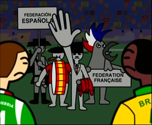 Fotograma del 'spot' en el que aparecen los cuatro personajes espaoles y franceses caricaturizados.