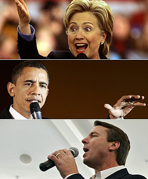 Clinton, Obama y Edwards, favoritos entre los demcratas. (Fotos: AP/REUTERS/AFP)