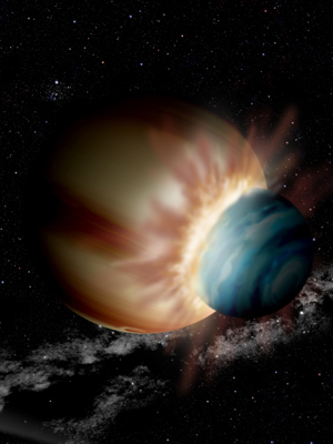 Recreacin del choque planetario que form el planeta 2M1207B. (Ilustracin: David Aguilar, Harvard-Smithsonian Center of Astrophysics).
