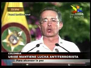 Uribe, en sudiscurso televisado de agradecimiento. (Foto: AFP)