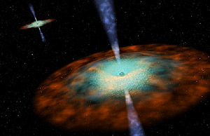 Recreacin de un sistema binario de agujeros negros (Foto: NASA)