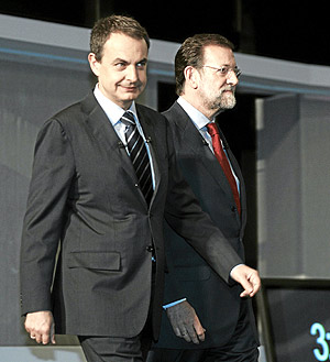 Zapatero y Rajoy, en el debate. (Foto: Javi Martnez)